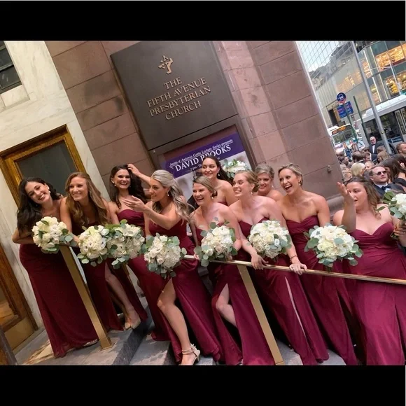 Hayley Paige Occasions Strapless Burgundy Chiffon Bridesmaid Dress 5913 Size 8 - Picture 12 of 12